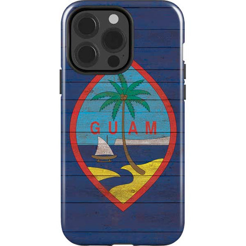 Guam Flag Dark Wood iPhone 14 Pro Impact Case